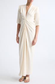 LOULOU DE SAISON Willa Pleat Front Silk Crêpe de Chine Maxi Dress