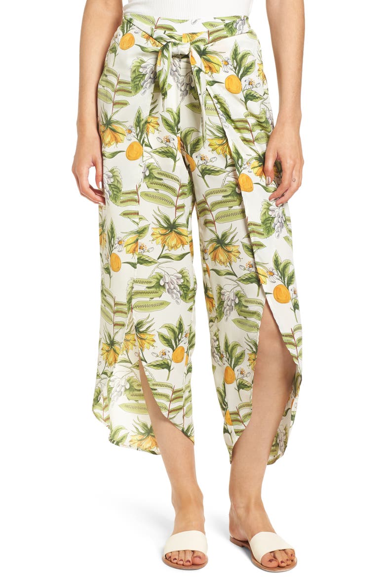 Limonada Citrus Print Split Culottes, Main, color, IVORY/ YELLOW
