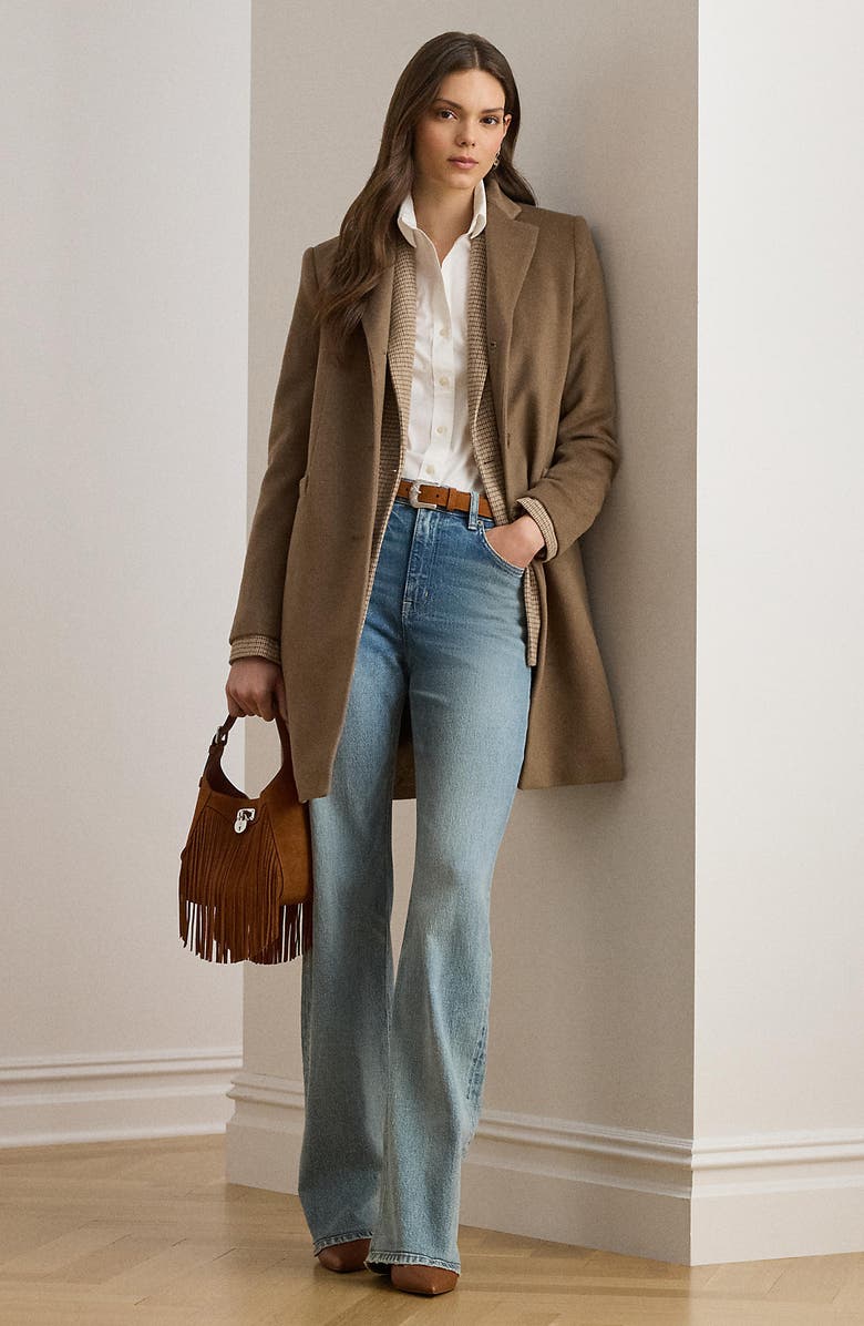 Lauren Ralph Lauren Longline Wool Blend Coat, Alternate, color, Truffle