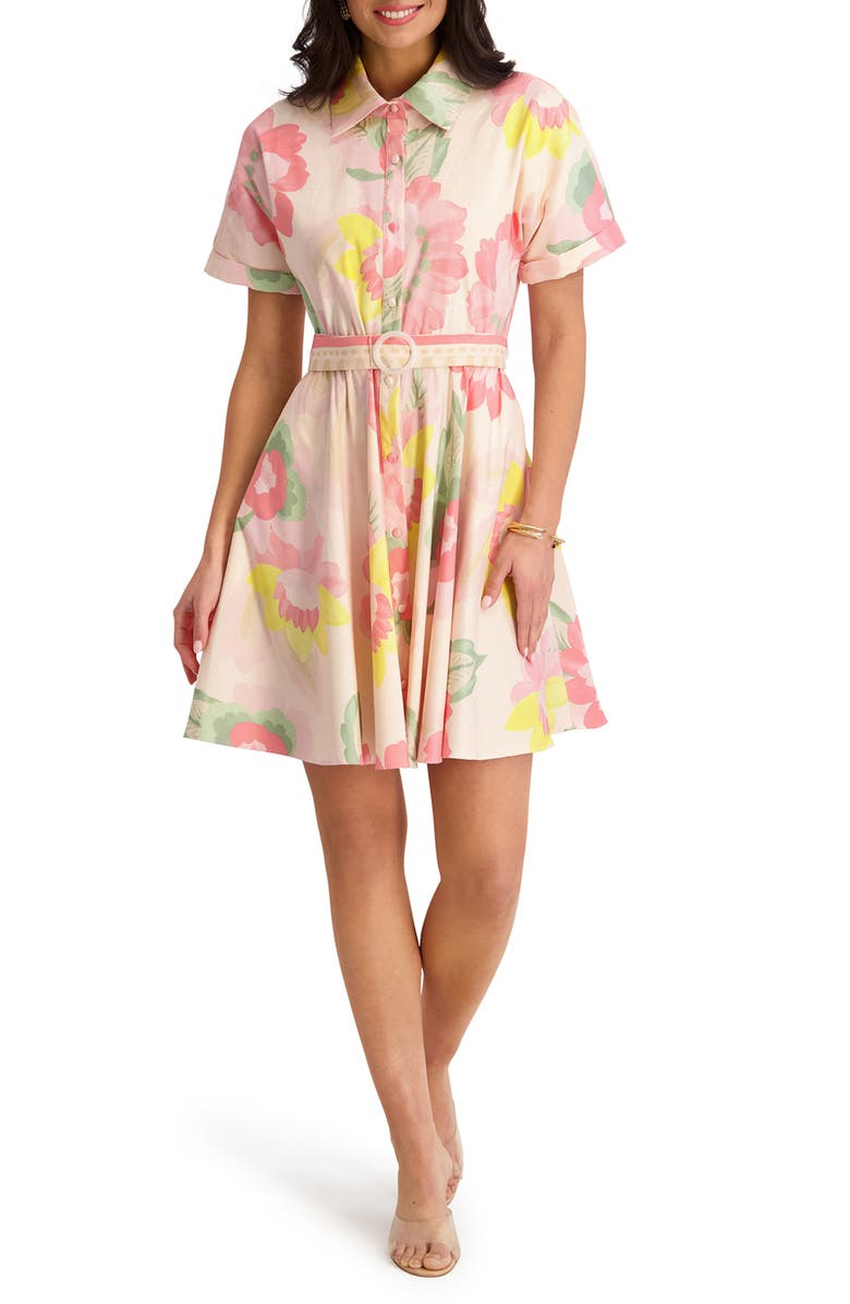 Kensie Printed Sateen Shirtdress, Main, color, Blush Multi