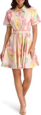 Kensie Printed Sateen Shirtdress