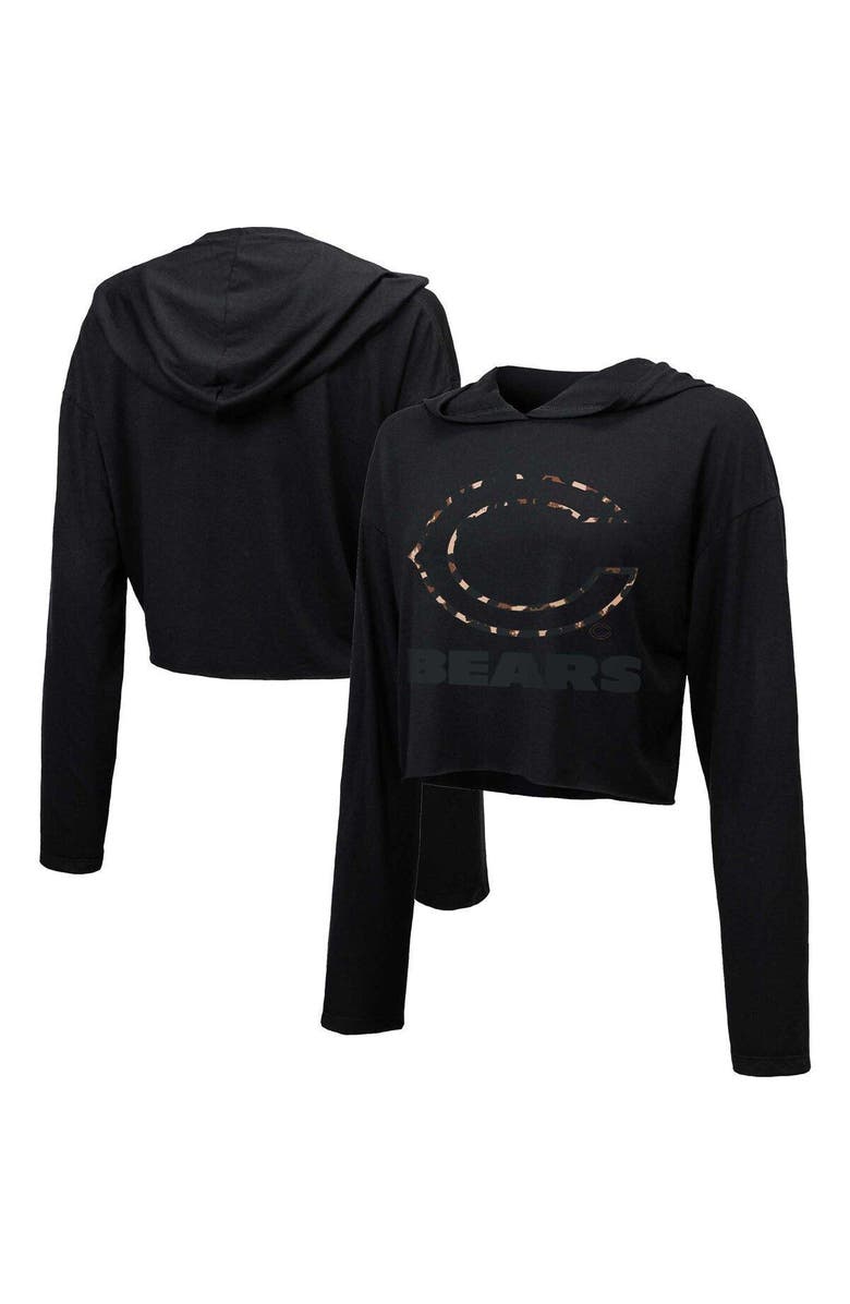 Majestic Threads Women's Majestic Threads Black Chicago Bears Leopard Cropped Pullover Hoodie, Main, color, 