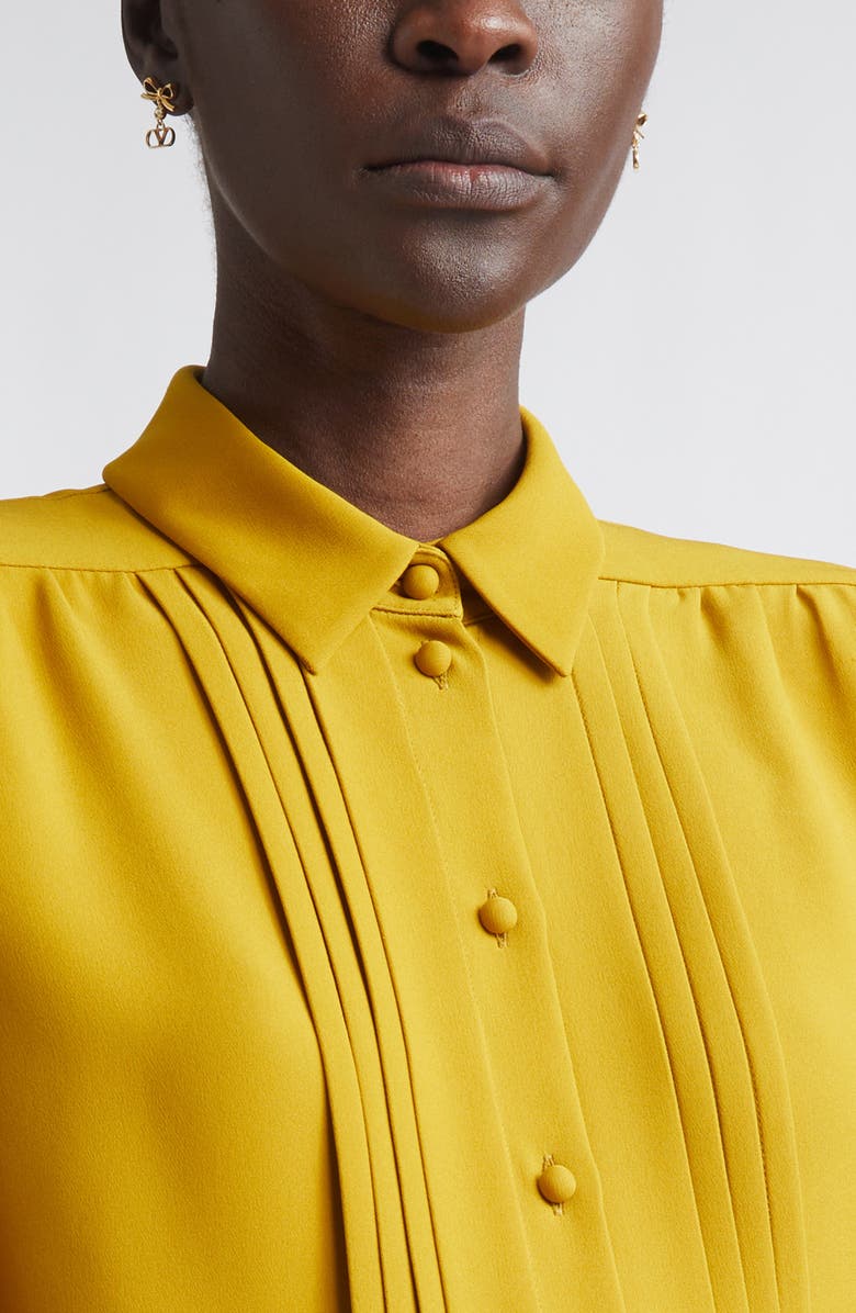 Valentino Pintuck Silk Cady Button-Up Shirt, Alternate, color, Yellow