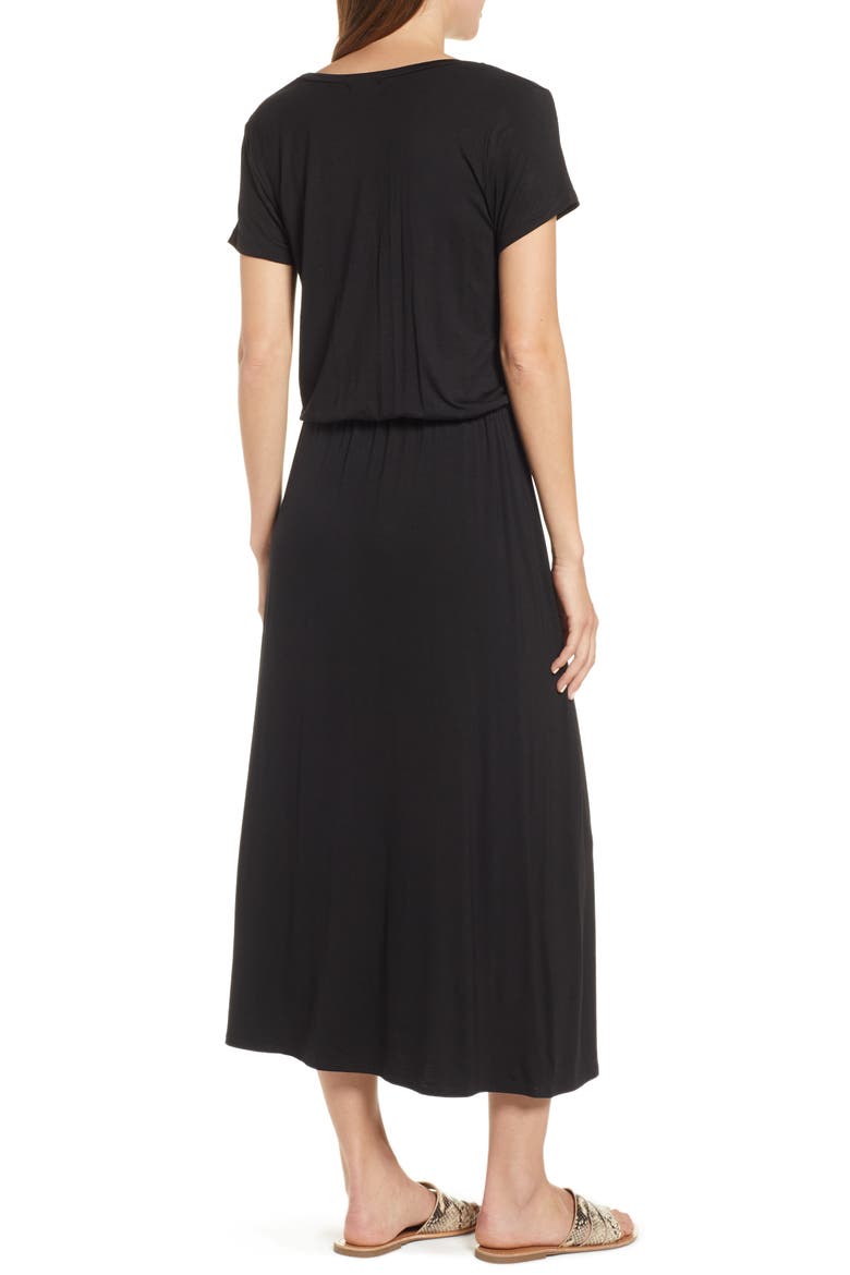 Drawstring Jersey Maxi Dress, Alternate, color, BLACK