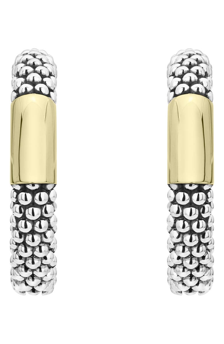 LAGOS 18k Gold Bar Caviar Hoop Earrings, Alternate, color, Silver