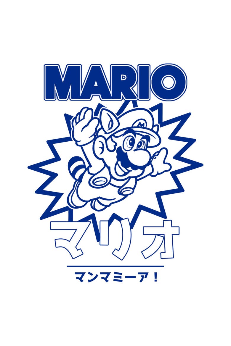 Mens Nintendo Super Mario Raccoon Black and White T Shirt, Alternate, color, White