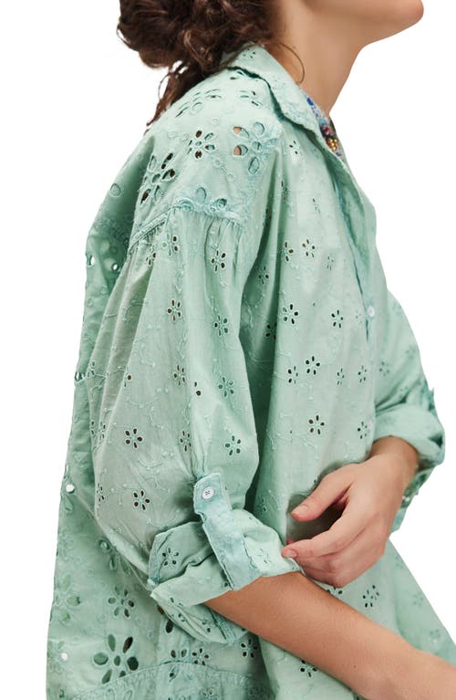 Free People Mae Eyelet Button-up Shirt In Green