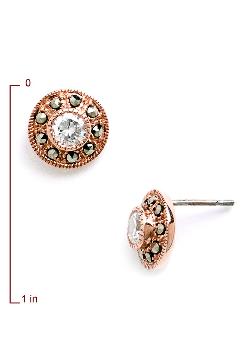 Small Crystal Center Marcasite Earrings, Alternate, color, MARCASITE/ ROSE GOLD
