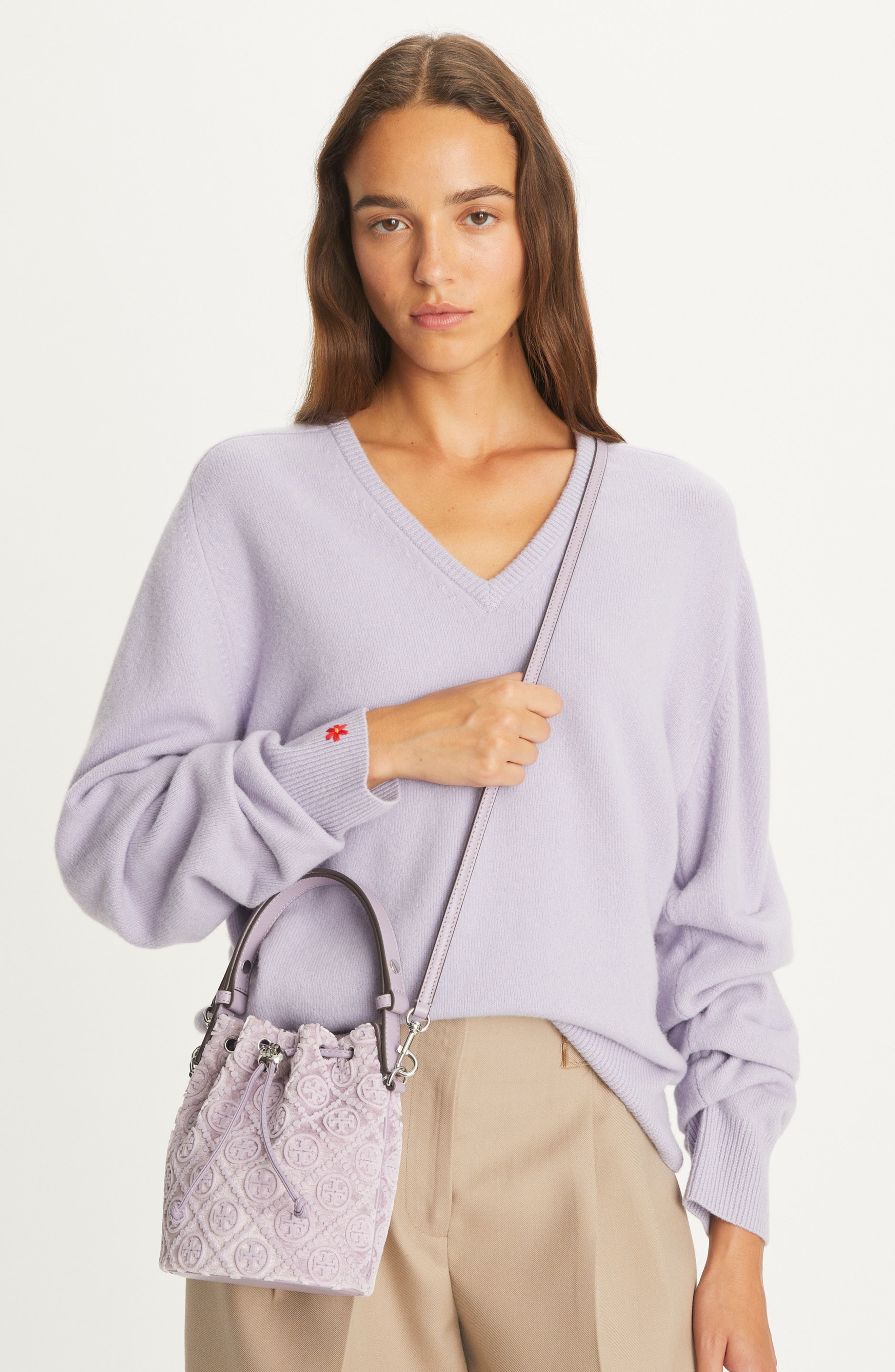 Tory Burch Mini T Monogram Fil Coupé Bucket Bag, Alternate, color, 