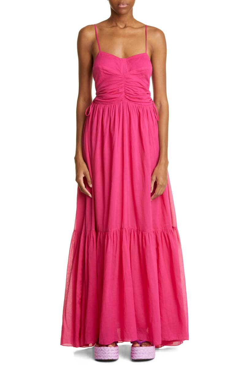 Isabel Marant Étoile Giana Tiered Cotton Maxi Dress, Main, color, Fuchsia