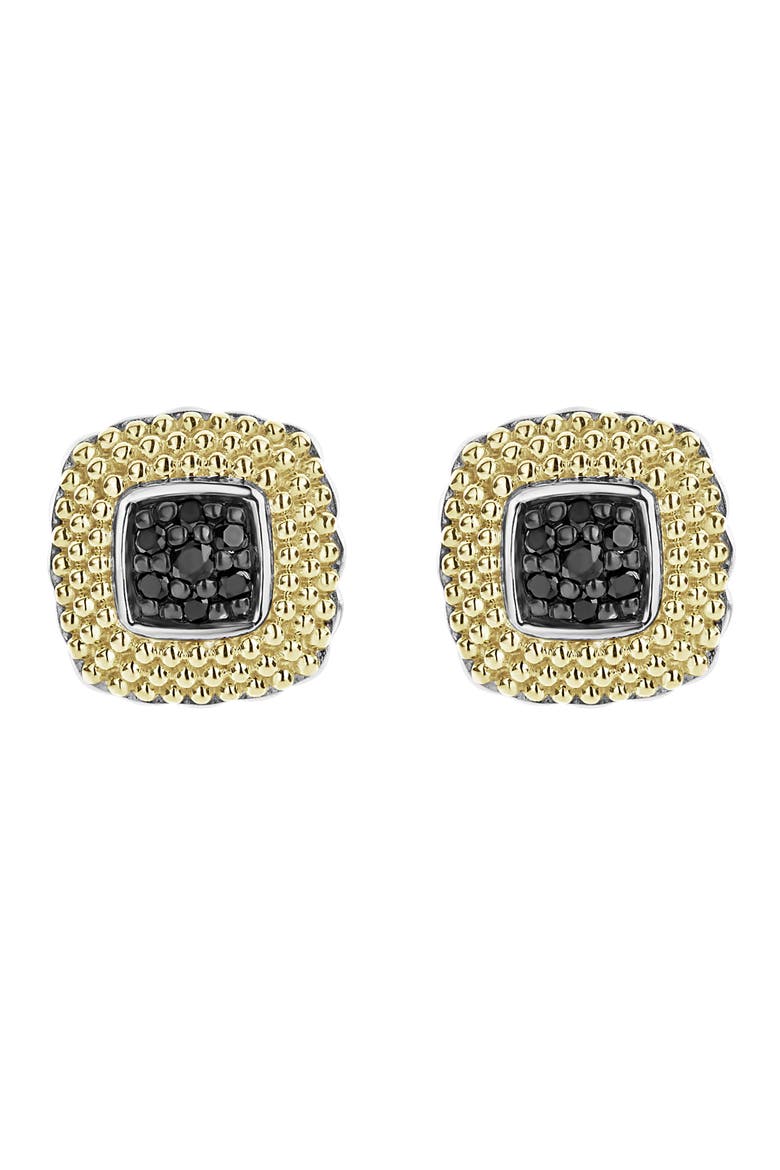 18K Yellow Gold & Sterling Silver Diamond Lux Black Diamond Square Stud Earrings - 0.17 ctw, Main, color, SILVER/ GOLD/ BLACK DIAMOND