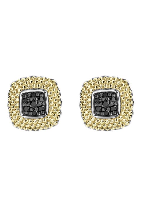 Lagos 18K Yellow Gold & Sterling Silver Diamond Lux Black Diamond Square Stud Earrings - 0.17 ctw