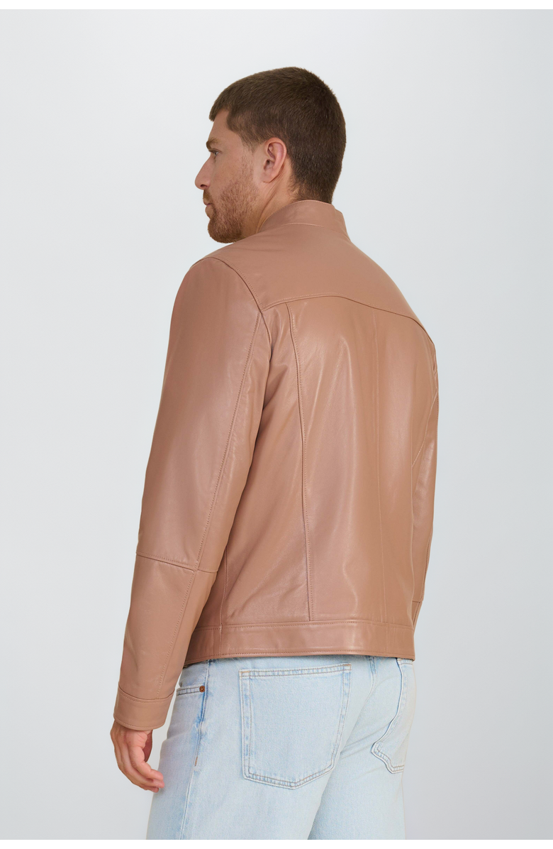 Furniq UK Otis Racer Leather Jacket, Alternate, color, Mocha Brown