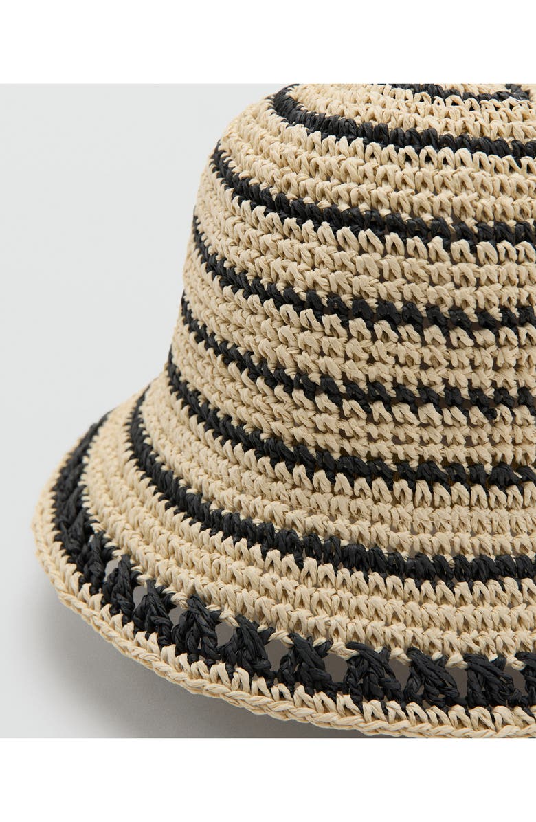 MANGO TEEN Stripe Straw Bucket Hat, Alternate, color, Black