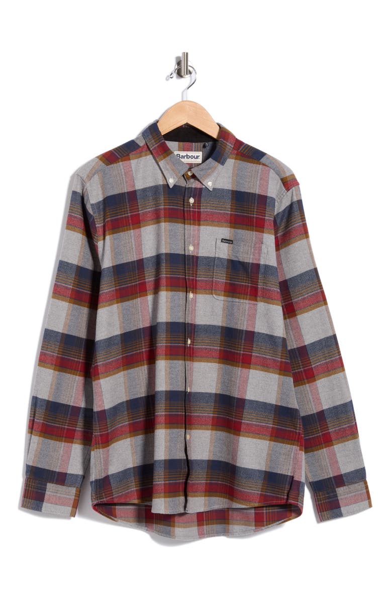 Portdown Tailored Fit Plaid Button-Down Shirt, Main, color, LIGHT GREY MARL