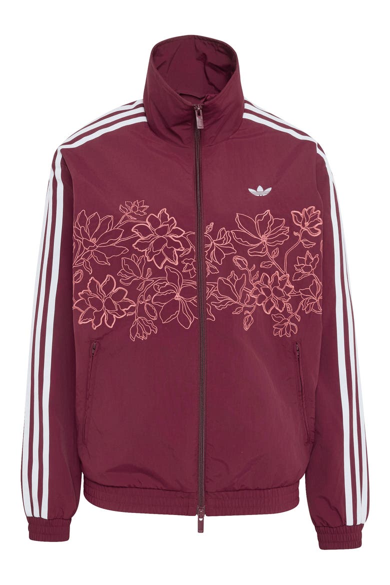 Floral Embroidered Loose Track Jacket, Alternate, color, MAROON