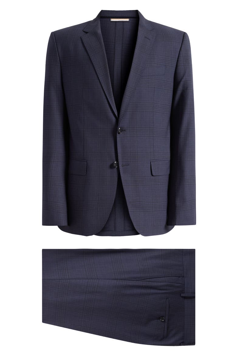 Huge Slim Fit Dark Blue Check Suit, Main, color, DARK BLUE