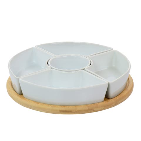 Gracious Dining 6 Piece Tidbit Dish Set with Rotating Wood Base