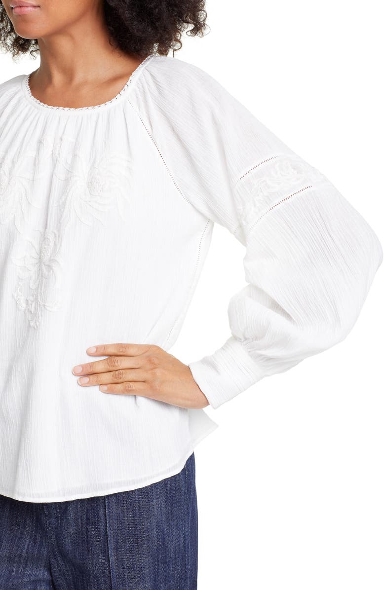 Joie Mitney Embroidered Detail Cotton Blouse, Alternate, color, 