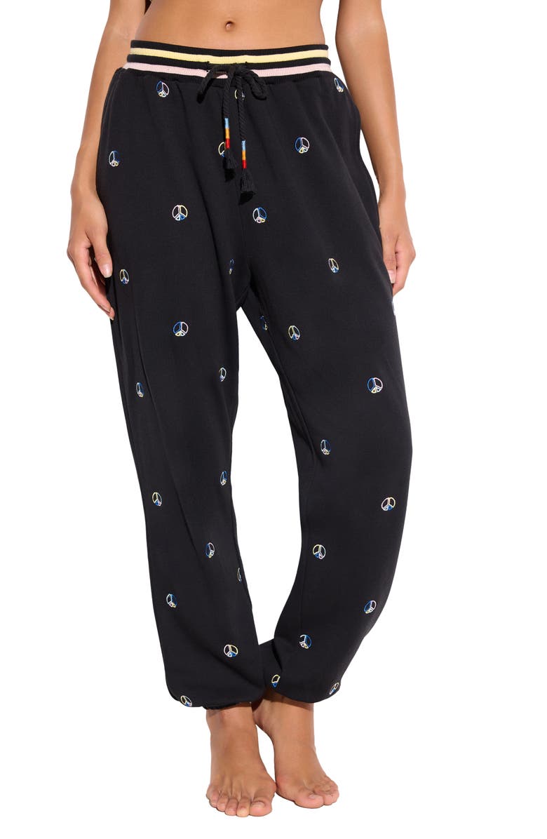 Spiritual Gangster Peace Embelem Hudson Cotton & Modal Sweatpants, Main, color, Black