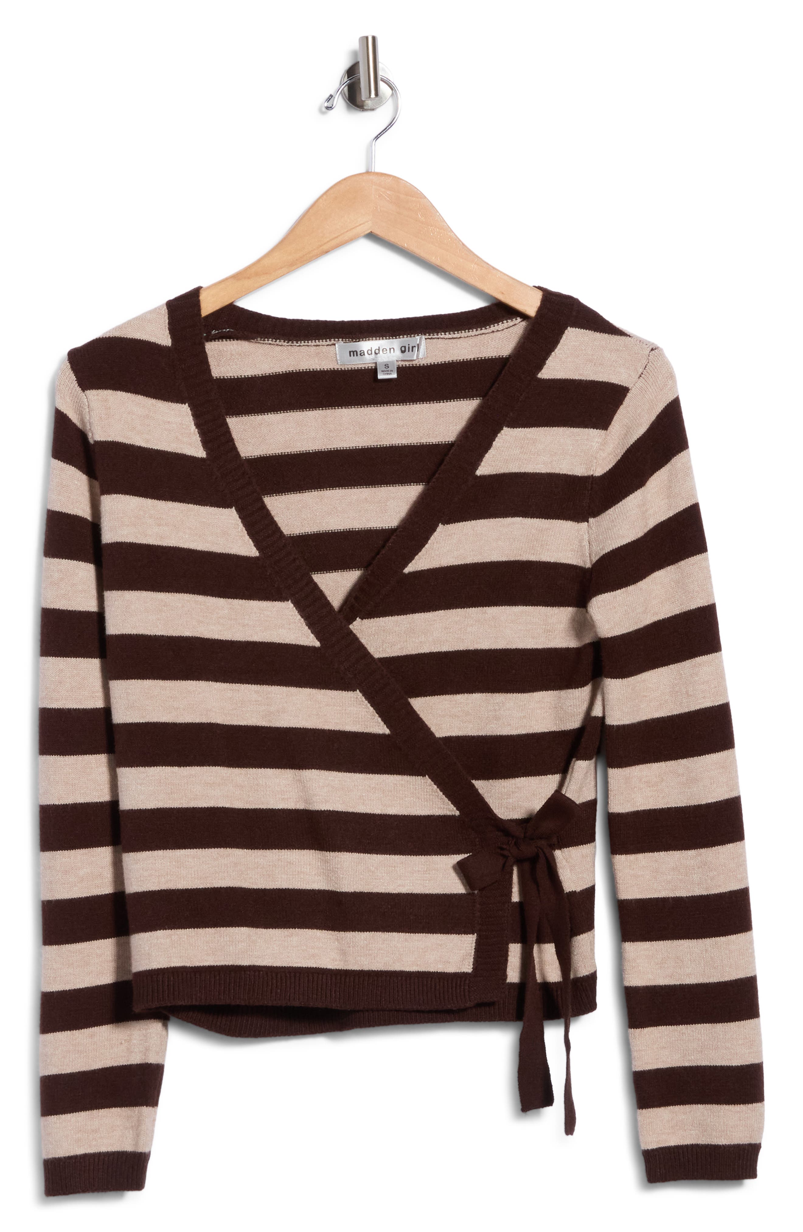 Stripe Side Tie Surplice Sweater