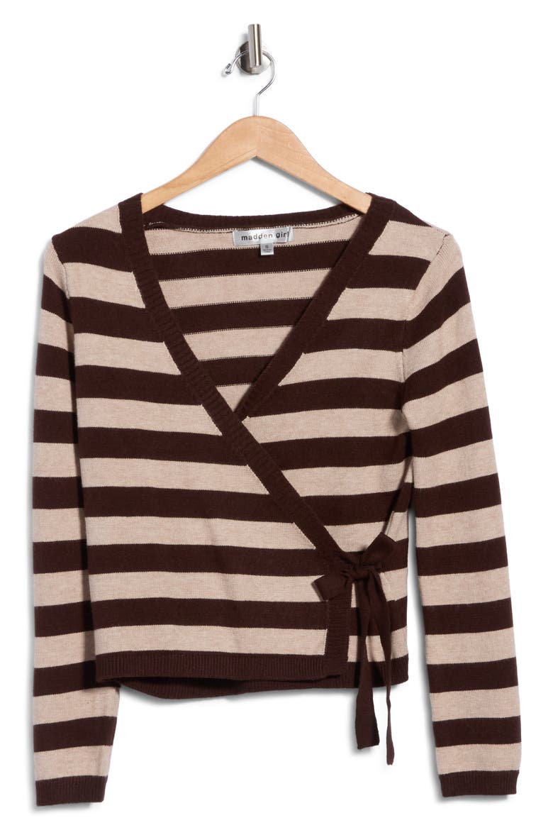 Stripe Side Tie Surplice Sweater, Main, color, CHOCOLATE BROWN COMBO