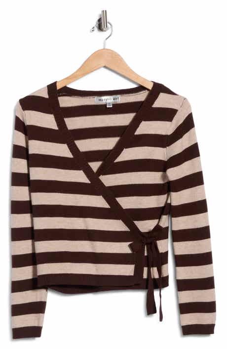 Stripe Side Tie Surplice Sweater