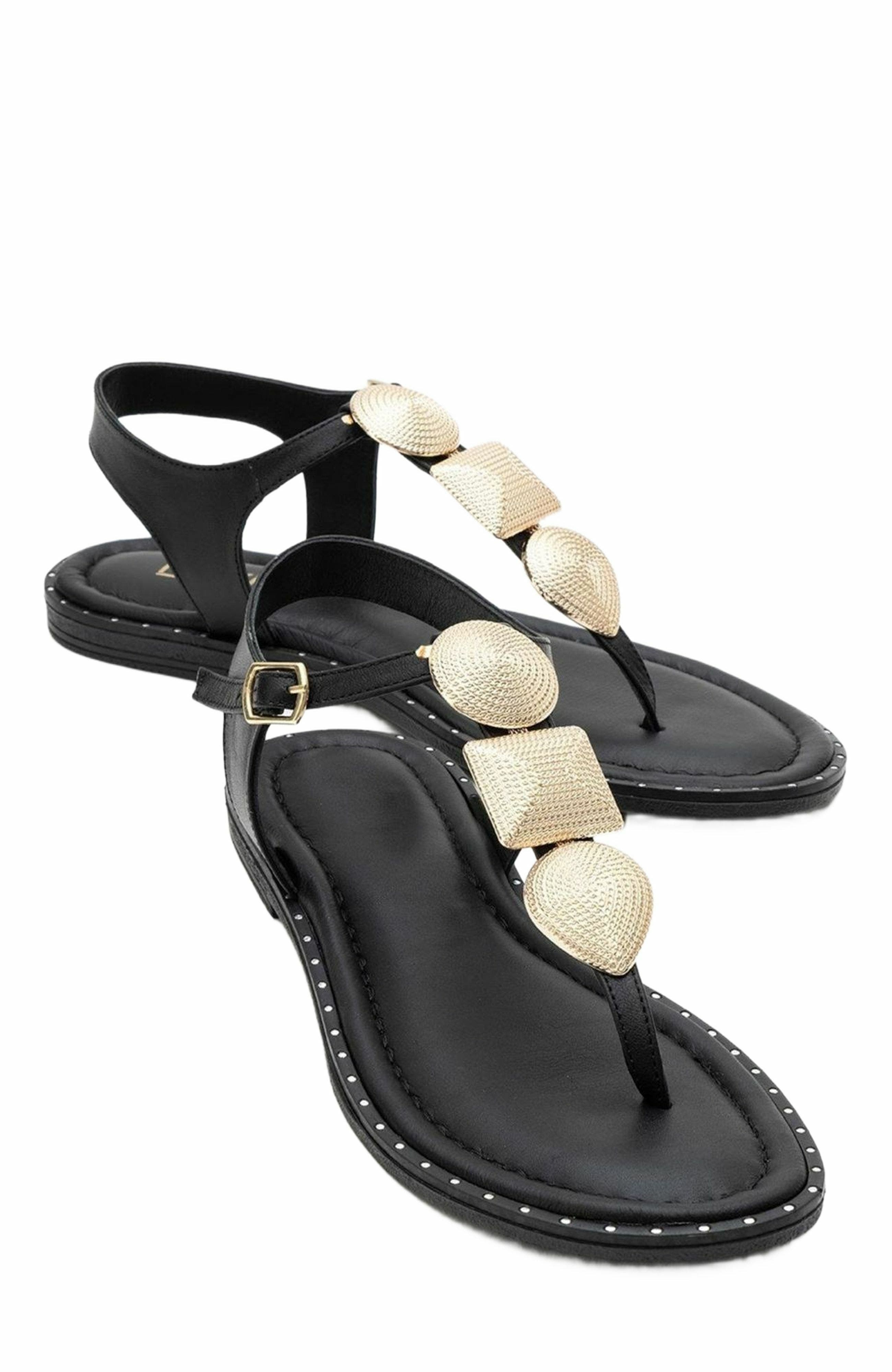 Forever & Always Shoes Giulia Leather Flat Sandal, Main, color, Black Leather