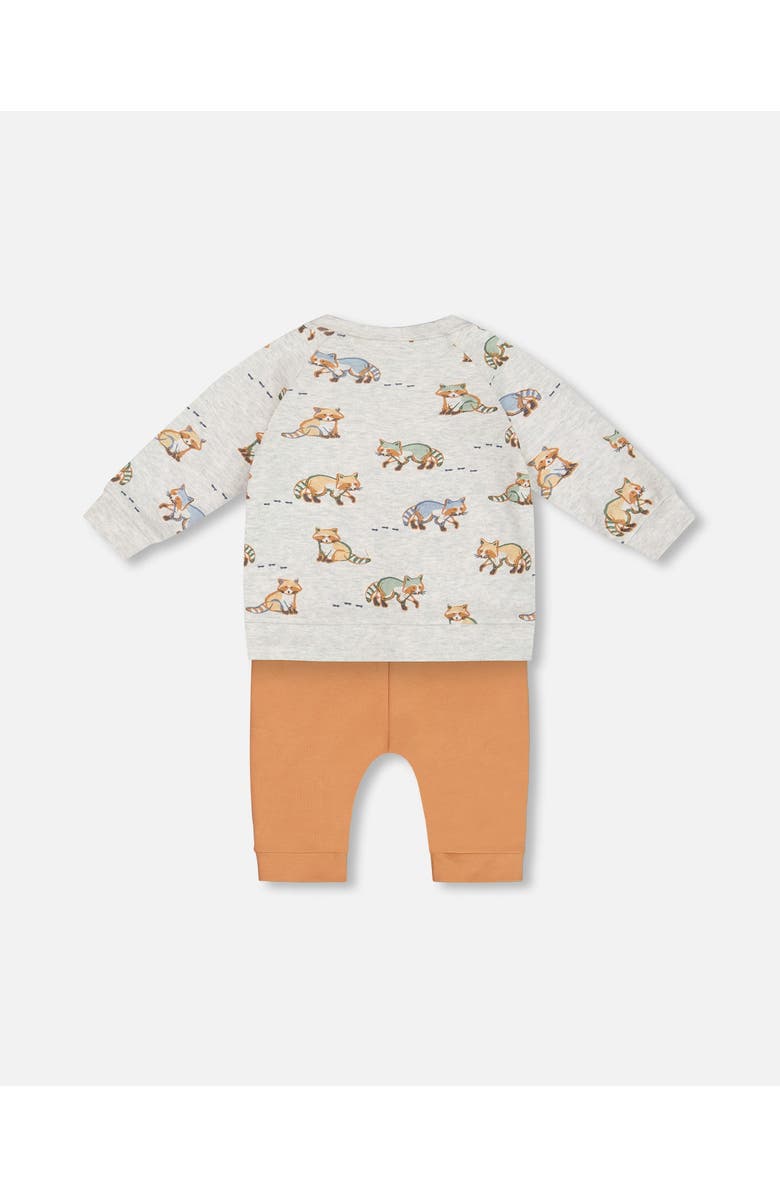 Deux par Deux Baby Boy's Organic Cotton Top And Pant Set Beige Mix Printed Racoon And Hazel, Alternate, color,