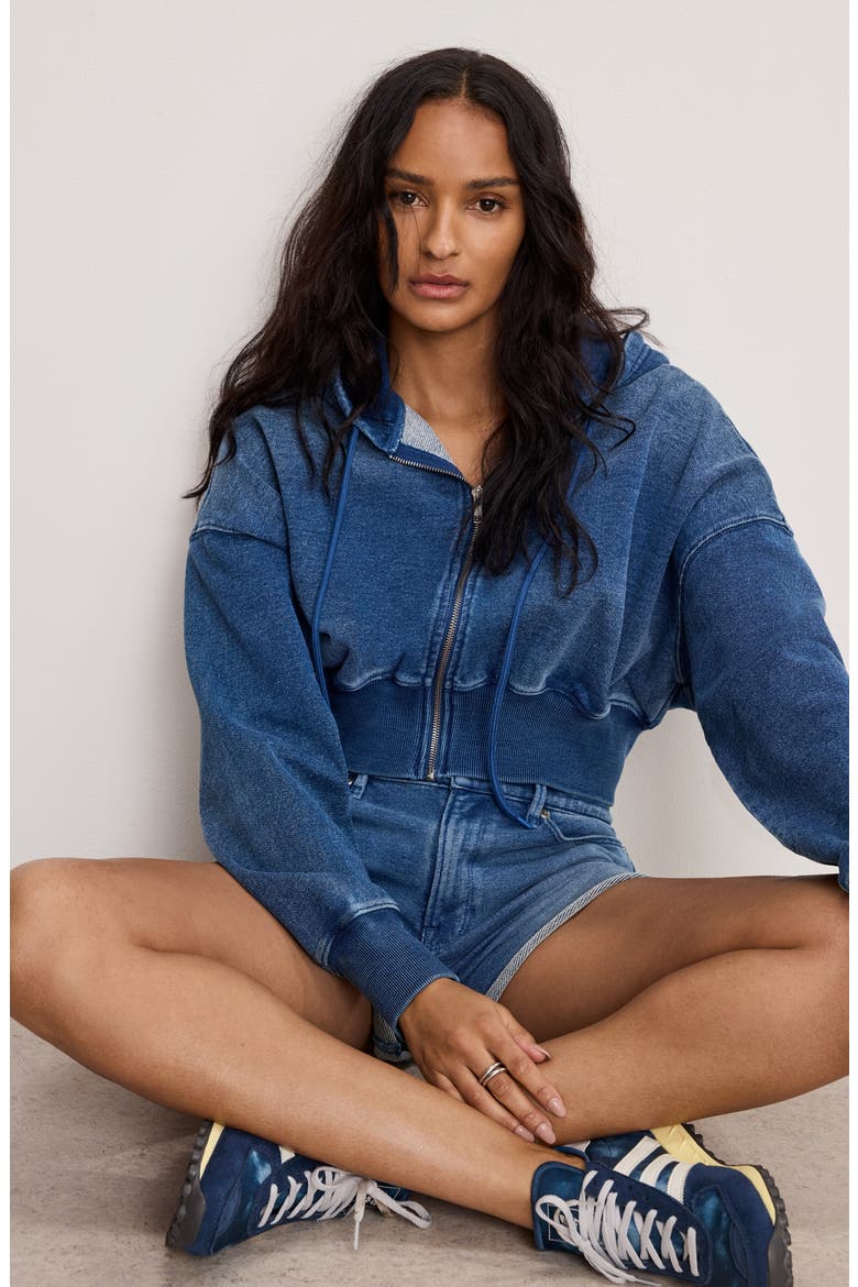 Jeanius Good '90s Raw Hem Terry Shorts, Alternate, color, INDIGO900
