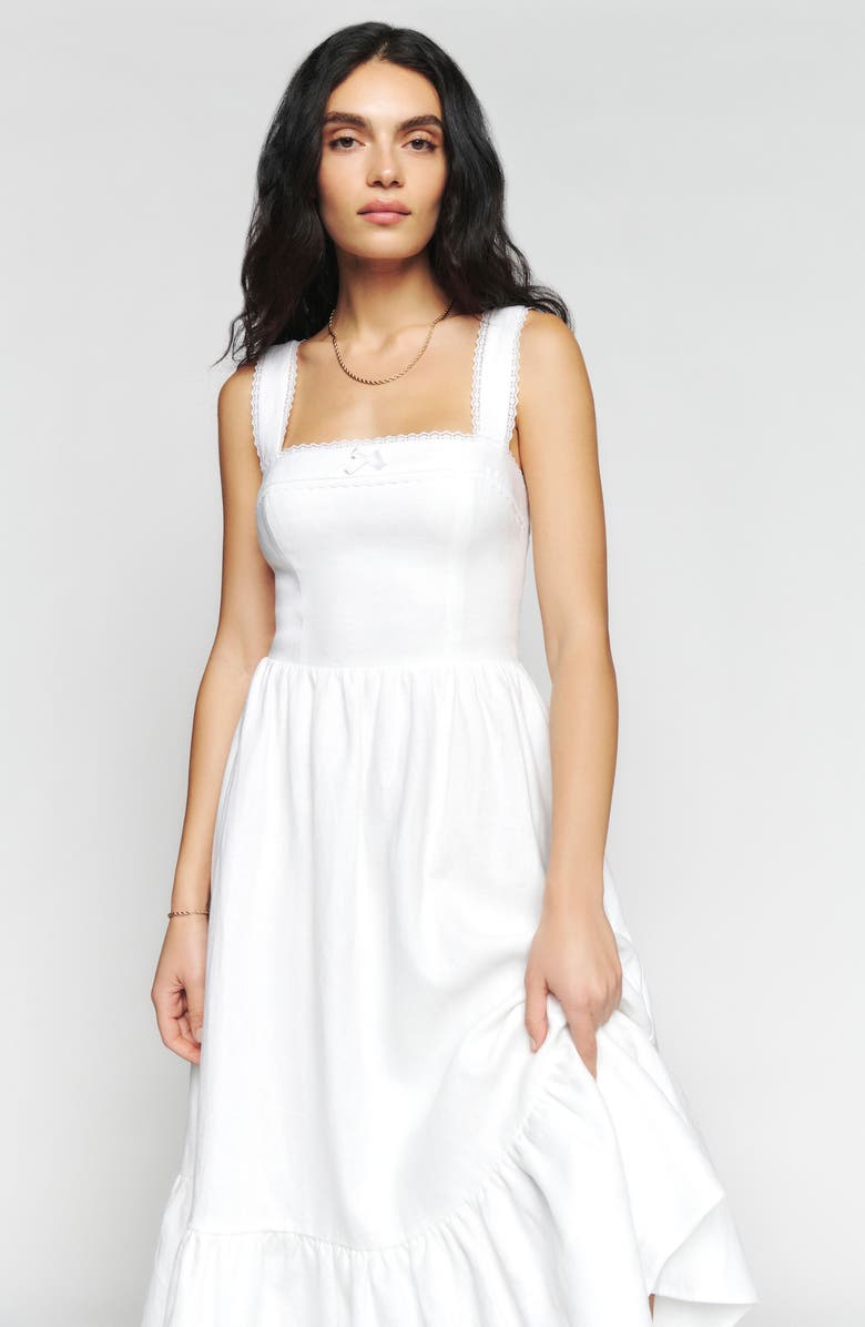 Reformation Rowen Square Neck Smocked Linen Sundress, Alternate, color, 