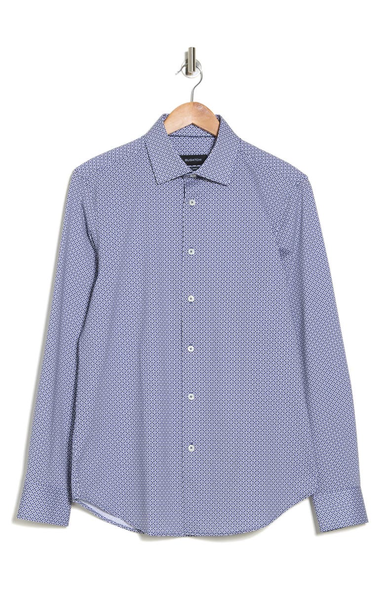 Bugatchi Trim Fit Geo Print Stretch Cotton Button-Up Shirt, Alternate, color,