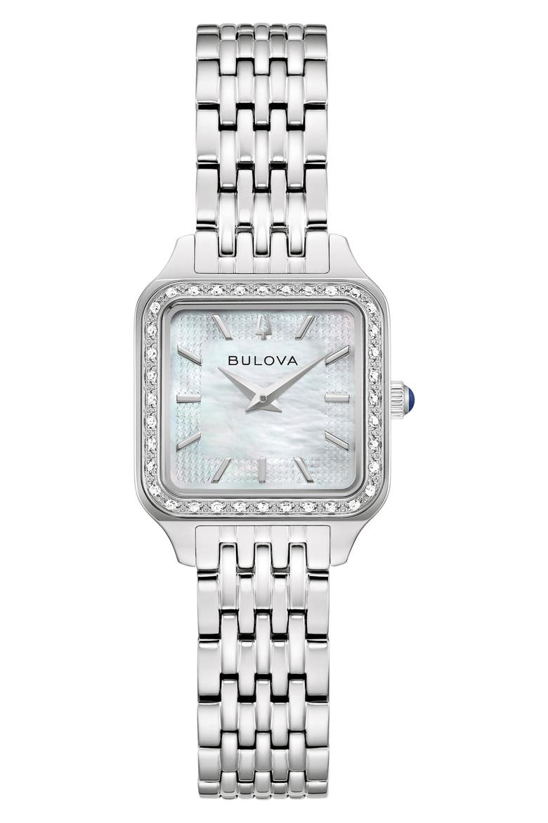 Classic Sutton Square Diamond & Mother-of-Pearl Bracelet Watch, 23mm, Main, color, SILVER-TONE