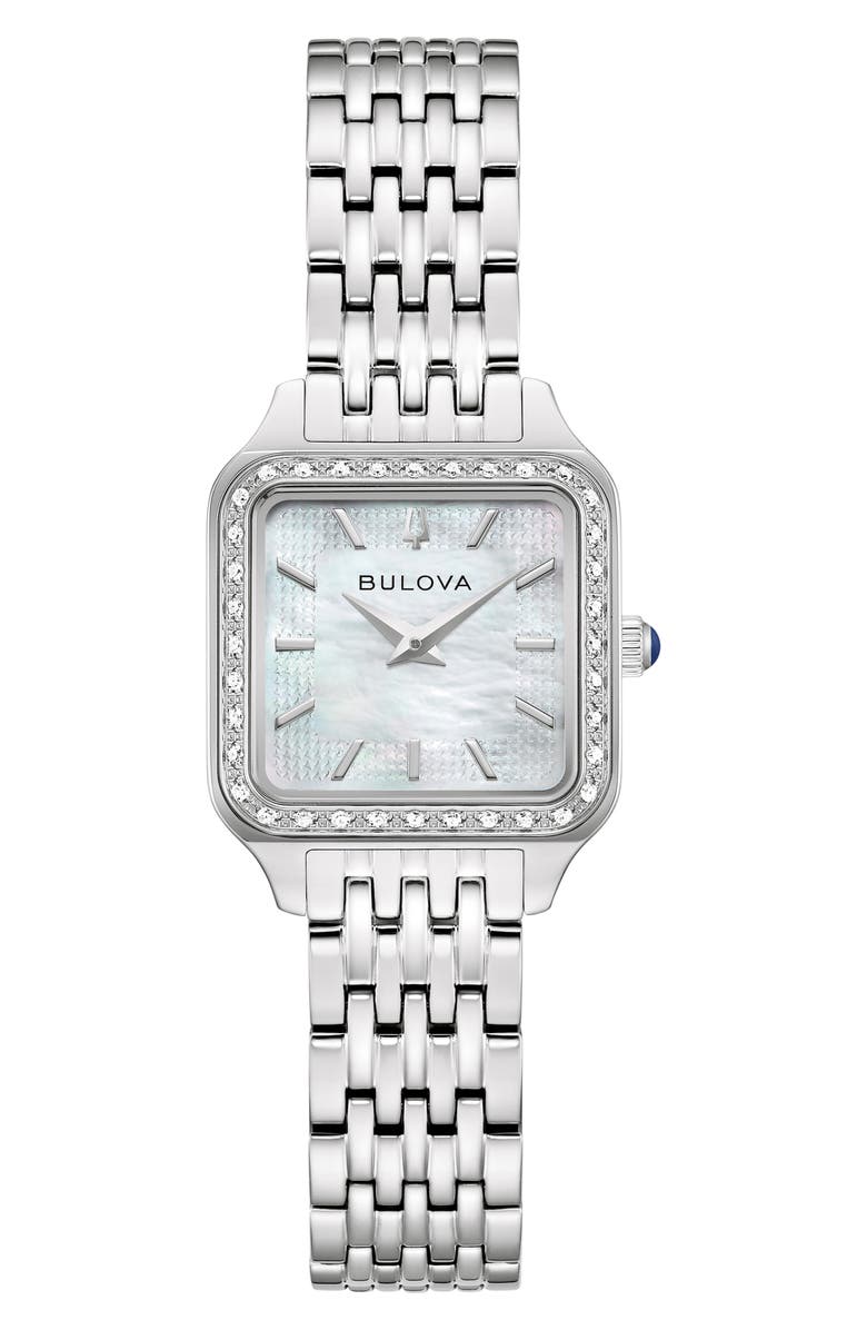 BULOVA Classic Sutton Square Diamond & Mother-of-Pearl Bracelet Watch, 23mm, Main, color, Silver-Tone