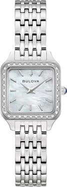 BULOVA Classic Sutton Square Diamond & Mother-of-Pearl Bracelet Watch, 23mm