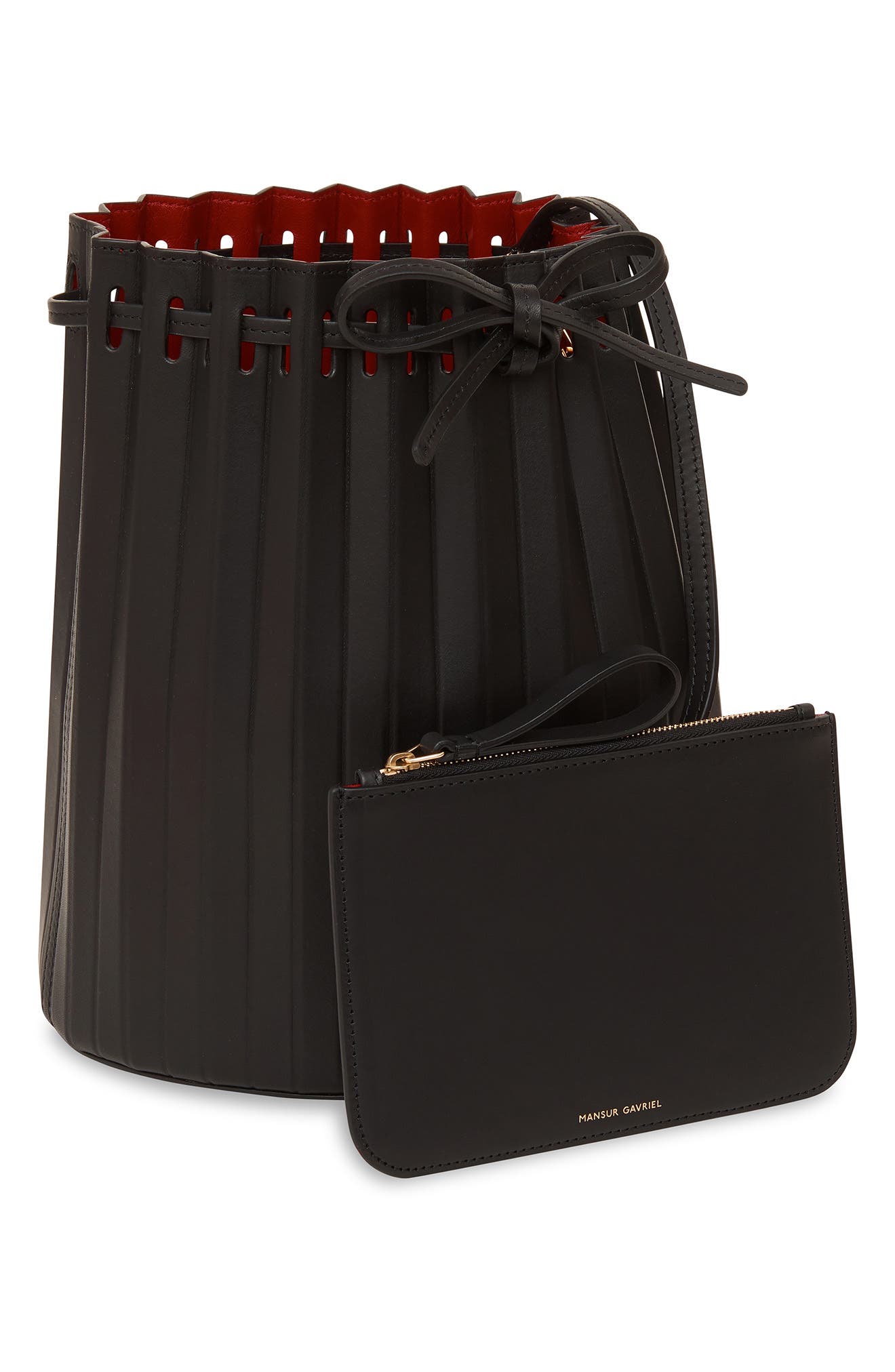 Mansur Gavriel Pleated Leather Bucket Bag, Alternate, color, 