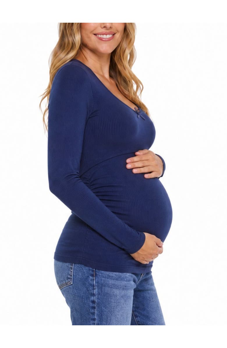 MOTHERHOOD MATERNITY Sweetheart Side-Ruched Long Sleeve Tee, Alternate, color, Peacoat