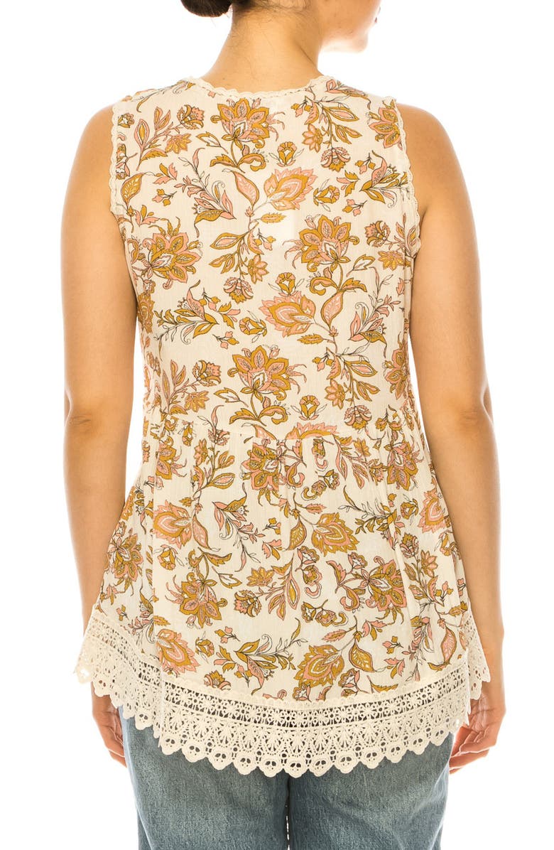 A COLLECTIVE STORY Floral Print Crochet High Low Top, Alternate, color, Natural