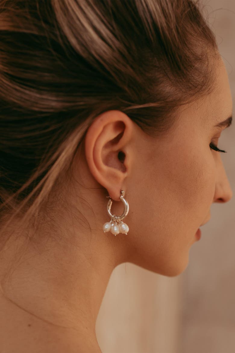 Silver Mini Hoops with Detachable Pearls, Alternate, color, Silver