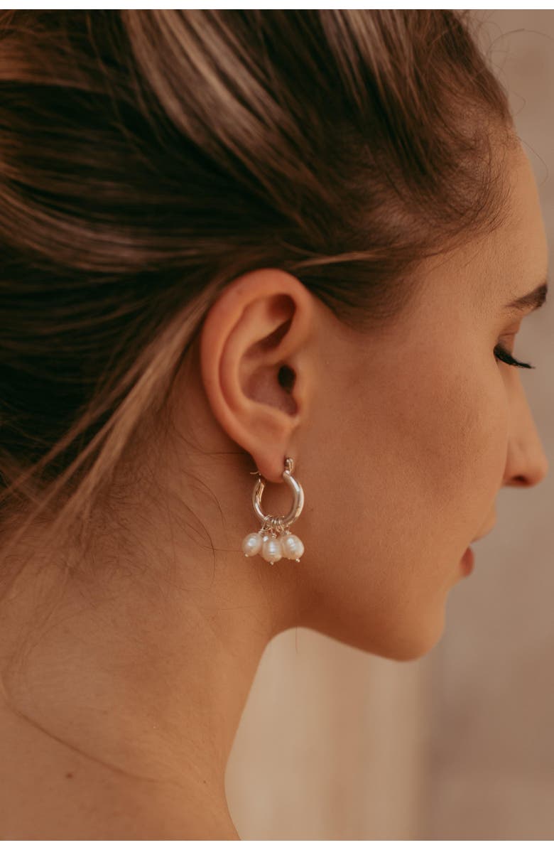 Freya Rose Silver Mini Hoops with Detachable Pearls, Alternate, color,