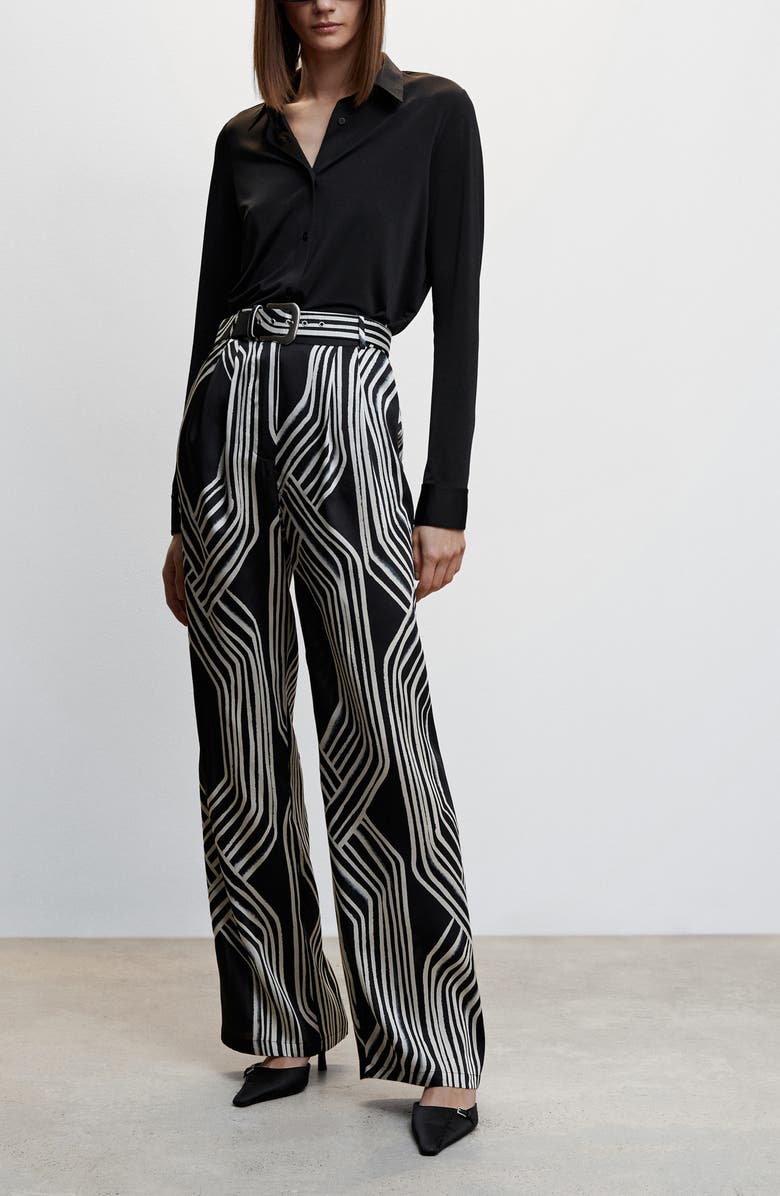MANGO Geo Print High Waist Satin Palazzo Pants, Alternate, color, 