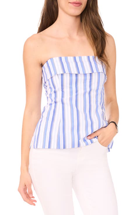Playa Stripe Tailored Foldover Strapless Top