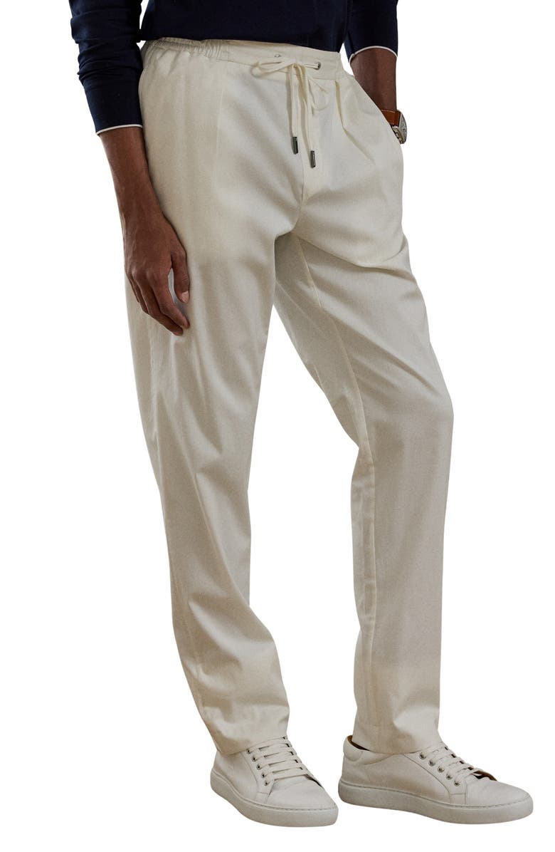 Ralph Lauren Purple Label Drawstring Waist Stretch Cotton & Silk Pants, Main, color, Deckwash White