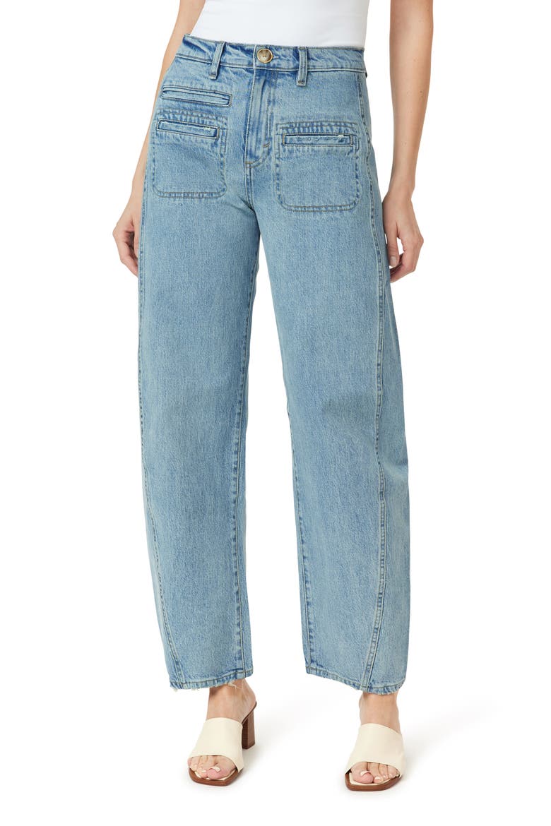 Evie High Front Patch Ankle Barrel Leg Jeans, Main, color, AIRE