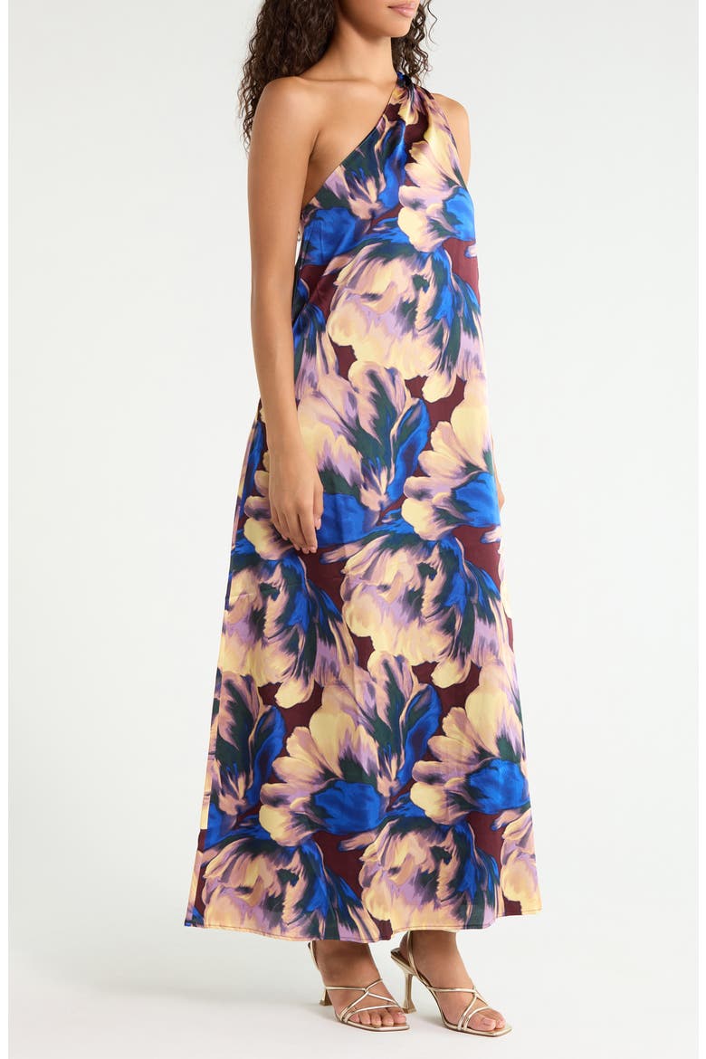 Glena Pleated One-Shoulder Maxi Dress, Alternate, color, BURGUNDY-MULTI