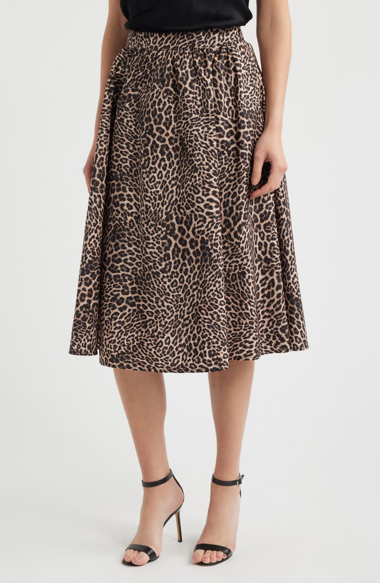 KOBI HALPERIN Violet Leopard Print A-Line Skirt, Main, color, Natural Multi