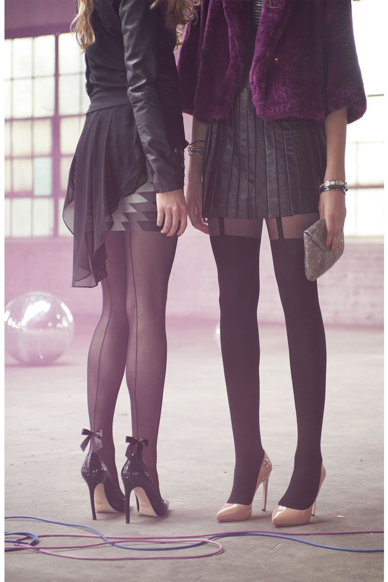 Back Seam & Bow Tights (Nordstrom Exclusive), Alternate, color, BLACK