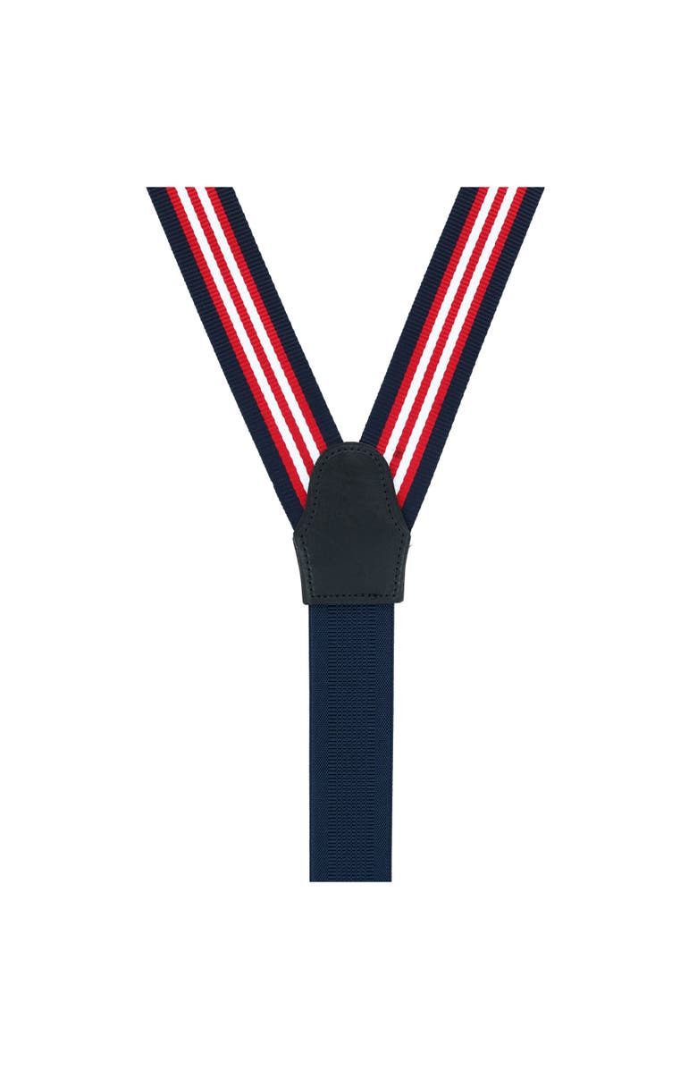 Trafalgar Sumner 35mm Grosgrain Weave Striped Button End Suspenders, Alternate, color, Patriotic Stripe