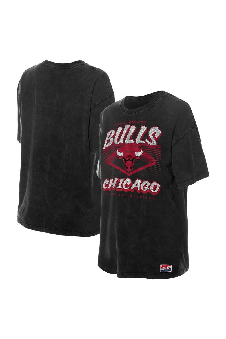 Women's New Era  Black Chicago Bulls Throwback Mineral Wash Oversized T-Shirt, Main, color, Black