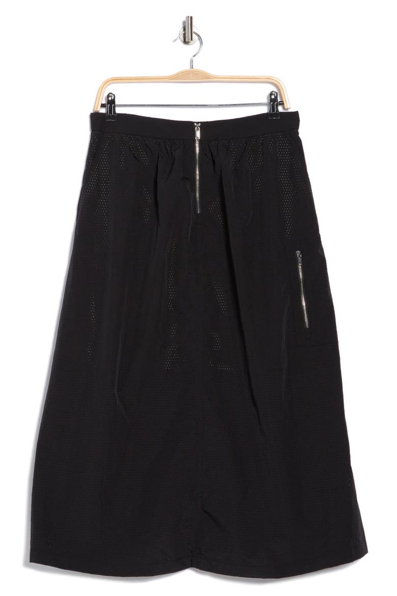 Perforated Tech Fabric Midi Skirt, Alternate, color, BLACK